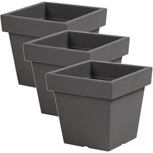Merkloos 3x Kunststof vierkante bloempotten/plantenpotten 24 cm lichtgrijs -