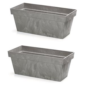 Merkloos 3x Kunststof betonlook plantenbak/bloembak lichtgrijs 60 cm -