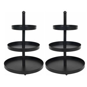 Merkloos Etagères - 2 stuks - zwart - metaal - 3-laags - D25 x H35 cm - serveerschaal -