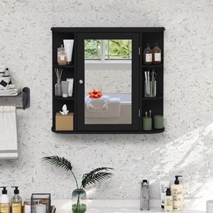 Costway Spiegelkast Badkamer Badkamerspiegel met Planken Wandkast met Badspiegel Hangkast met Spiegeldeur Zwart/Wit/Grijs/Bruin