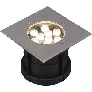 BES LED LED Grondspot - Trion Baliyi - Inbouw Vierkant - 9W - Waterdicht IP65 - Warm Wit 3000K - Mat Nikkel - RVS