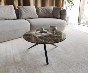 DELIFE Couchtisch Delron 70x70 cm Keramik LaminamEmperador Extra Lucidato Dunkelbraun Kreuzfuß Flach Metall Schwarz
