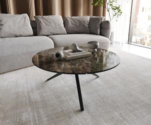 DELIFE Couchtisch Delron 90x90 cm Keramik LaminamEmperador Extra Lucidato Dunkelbraun Kreuzfuß Flach Metall Schwarz