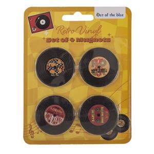 Koelkastmagneten Retro LP 4,2x4,2cm Set Van 4 Stuks