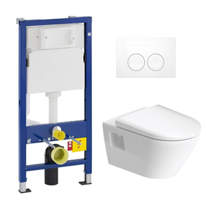 Geberit UP100 toiletset met Duravit D-Neo randloos toilet wit glans en softclose zitting
