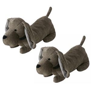 Boltze Deurstopper gewicht - 2x - dieren thema Teckel hondje - 1 kilo - groen/grijs - polyester - x 15 c -