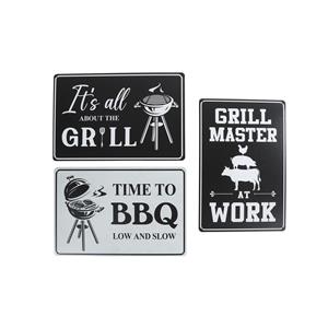 Merkloos Wandbord BBQ/Grill Zwart-wit Metaal 20x30cm