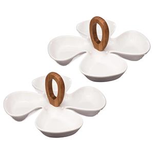 5five Serveerplank/borrelplank hapjes/saus/tapas - 2x - porselein - wit - 4-vaks -