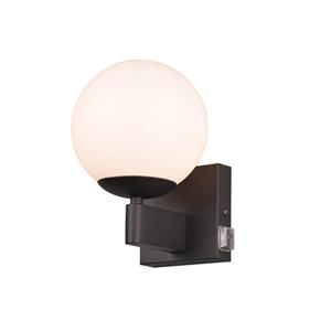 Trio Wandlamp Kula zwart armatuur met wit glas 284270132
