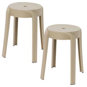 H&S Collection Bijzet krukje/zit krukje Astora - 2x - kunststof - beige - D34 x H45 cm - stoelen -