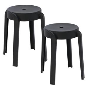 H&S Collection Bijzet krukje/zit krukje Astora - 2x - kunststof - zwart - D34 x H45 cm - stoelen -