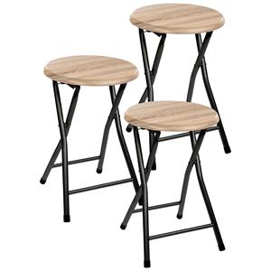 5five Bijzet krukje/stoel - 3x - Opvouwbaar - zwart/hout - cm -