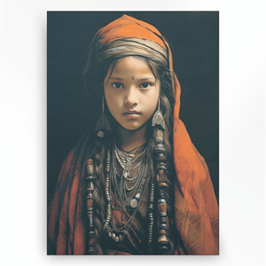 Urban Cotton Wandkleed Traditional Girl in zwart frame