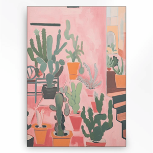 Urban Cotton Wandkleed Cactus Party in zwart frame