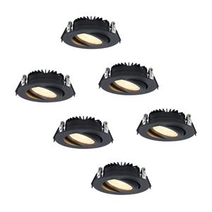 HOFTRONIC™ Set van 6 dimbare LED inbouwspots Rome - Zwart - 6 Watt - Kantelbaar - 2700K warm wit - IP44 - Geringe inbouwdiepte