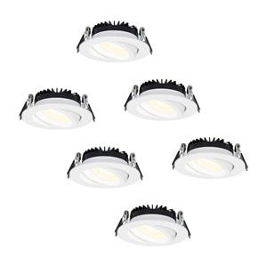Hoftronic Set van 6 dimbare LED inbouwspots Rome - Wit - 6 Watt - Kantelbaar - 2700K warm wit - IP44 - Geringe inbouwdiepte
