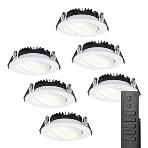 HOFTRONIC™ Set van 6 dimbare LED inbouwspots Rome - Wit - 6 Watt - Kantelbaar - 2700K warm wit - IP44 - Inclusief afstandsbediening - Geringe inbouwdiepte