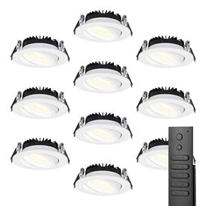 HOFTRONIC™ Set van 10 dimbare LED inbouwspots Rome - Wit - 6 Watt - Kantelbaar - 2700K warm wit - IP44 - Inclusief afstandsbediening - Geringe inbouwdiepte