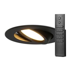 HOFTRONIC™ Set van 14 dimbare LED inbouwspots Rome - Zwart - 6 Watt - Kantelbaar - 2700K warm wit - IP44 - Inclusief afstandsbediening - Geringe inbouwdiepte