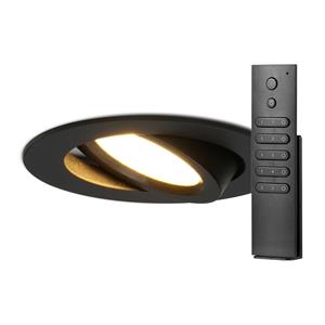 HOFTRONIC™ Set van 18 dimbare LED inbouwspots Rome - Zwart - 6 Watt - Kantelbaar - 2700K warm wit - IP44 - Inclusief afstandsbediening - Geringe inbouwdiepte