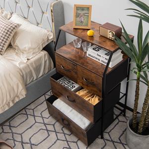 Costway Commode met 4 Laden en Legplank Vrijstaande Opbergkast Metalen Frame Stoffen Bakken Industriële Stijl voor Kleedkamer Woonkamer Gang