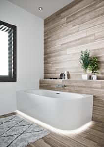 Riho Desire half vrijstaand bad rechts 184x84cm wit glans met LED strip en Fall overloop