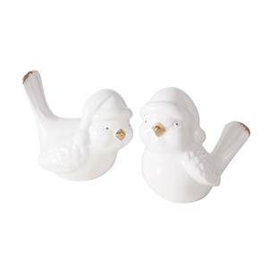 Boltze Home Vogel Ville Dolomiet H9cm Wit/goud Met Kerstmuts