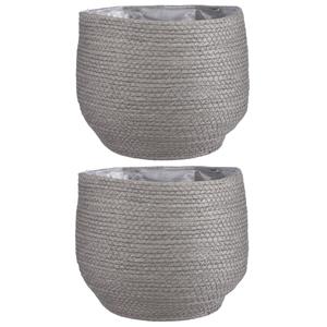 Mica Decorations 2x stuks naturel grijs rotan planten pot mand van gedraaid jute/riet H24 en D26 cm -