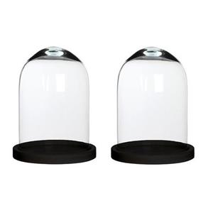 Mica Decorations 2x Glazen decoratie stolpen Hella op zwart houten plateau 17 x 23 cm -