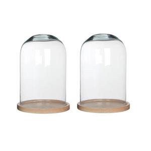 Mica Decorations 2x Glazen decoratie stolpen Hella op houten plateau 21 x 30 cm -