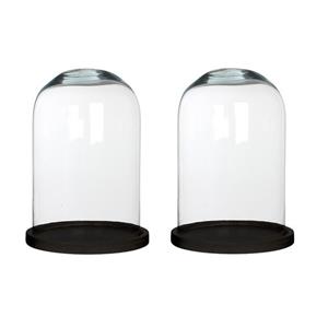 Mica Decorations 2x Glazen decoratie stolpen Hella op zwart houten plateau 21 x 30 cm -