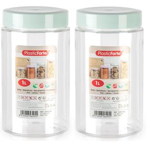 PlasticForte Voorraadpot/bewaarpot - 2x - 1L - kunststof - mint groen - B10 x H17 cm -