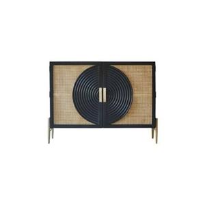 Tikamoon  Buffetkast van zwart massief mangohout en rotan Sina 115 cm