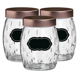 Urban Living Voorraadpot/bewaarpot Beau - 6x - 1.2L - glas - koperen deksel - incl. etiketten -