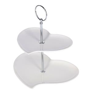 Merkloos Etagere hartjes vorm - wit - porselein - 2-laags -  20 x 55 cm - hapjes/high tea - serveerschaal -