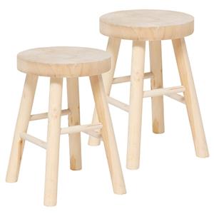 Atmosphera Bijzet krukje model Woody - 2x - lichtbruin - pauwlowna hout - D28 x H41 cm - bijzettafeltje -
