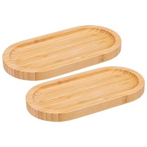 5five Serveerplankje voor hapjes/fingerfood  - 2x - 20 x 10 cm - bamboe hout - borrelplank - tapasplank -