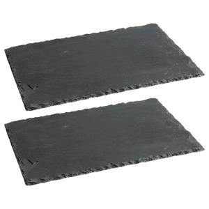 Secret de Gourmet Serveerplankje voor hapjes/fingerfood  - 2x - 20 x 30 cm - Leisteen - borrelplank - tapasplank -