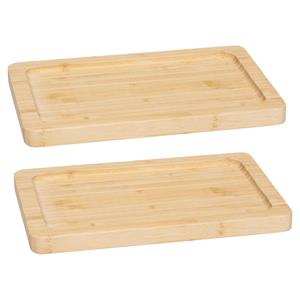 5five Serveerplankje voor hapjes/fingerfood  - 2x - 22 x 14 cm - bamboe hout - borrelplank - tapasplank -