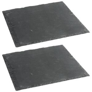 Secret de Gourmet Serveerplankje voor hapjes/fingerfood  - 2x - 25 x 25 cm - Leisteen - borrelplank - tapasplank -