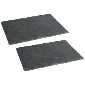 Secret de Gourmet Serveerplankje voor hapjes/fingerfood  - 2x - 24 x 32 cm - Leisteen - borrelplank - tapasplank -