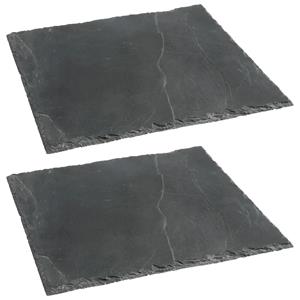 Secret de Gourmet Serveerplankje voor hapjes/fingerfood  - 2x - 30 x 30 cm - Leisteen - borrelplank - tapasplank -