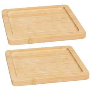 5five Serveerplankje voor hapjes/fingerfood  - 2x - 20 x 20 cm - bamboe hout - borrelplank - tapasplank -