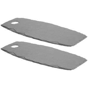 Secret de Gourmet Serveerplankje voor hapjes/fingerfood  - 2x - 19 x cm - Leisteen - borrelplank - tapasplank -