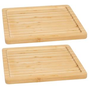 5five Serveerplankje voor hapjes/fingerfood  - 2x - 25 x 25 cm - bamboe hout - borrelplank - tapasplank -