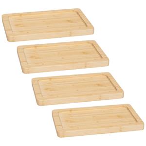 5five Serveerplankje voor hapjes/fingerfood  - 4x - 22 x 14 cm - bamboe hout - borrelplank - tapasplank -