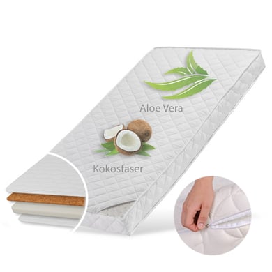 Kids Collective Babymatras 70x140 cm KOKOS met gewatteerde aloë vera hoes, 10 cm hoog wit zonder hoeslaken