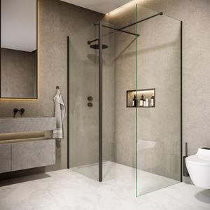 Saniclear Rivo inloop douchecabine 160x80cm met 40cm zijwand en 60cm vrije inloop mat zwart