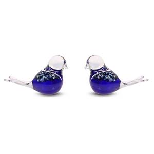 Urnwebshop Twee Kristalglazen Mini Vogel Urnen, Blauwe Buikjes (0.06 liter)