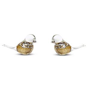 Urnwebshop Twee Kristalglazen Mini Vogel Urnen, Bruine Buikjes (0.06 liter)